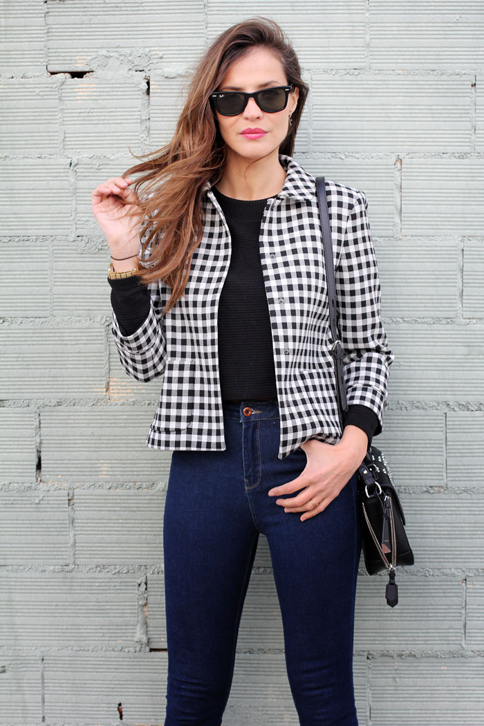 cropped checked jacket